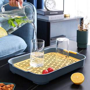 水杯子沥水盘家用客厅双层托盘，长方形茶盘水果盘，塑料创意沥水篮架
