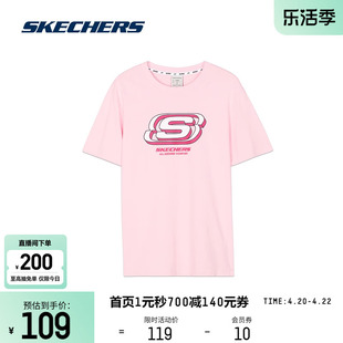 skechers斯凯奇2024秋季针织logo印花短袖，男女同款时尚t恤衫