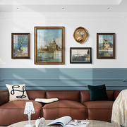 客厅装饰画美式复古沙发背景墙，挂画风景油画组合欧式家居玄关书房