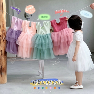 24夏季儿童纯色公主裙，连衣裙女童短袖芭蕾舞，糖果色蓬蓬蛋糕裙