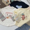 韩版可爱儿童拼接袖t恤假两件弹力纯棉，面料女童春款打底衫上衣