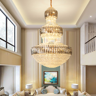 轻奢复式楼客厅大吊灯水晶家用圆形，2024酒店大堂别墅中空灯具