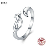 HFGT925纯银开口戒指欧美女可爱小狐狸镀白金情侣指环时尚个性