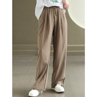 代勒原创夏装文艺肌理感休闲裤，女宽松纯色，垂感抽绳纯色阔腿长裤薄