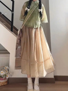 新中式轻国风套装裙汉元素上衣汉服女夏季vintage茶系禅意风裙装