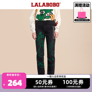 LALABOBO秋冬款美式时尚可爱减龄萝卜牛仔长裤女L20D-WXZC31