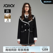 商场同款Jamor简约双面尼大衣甜美海军领学院风JAS383028加末