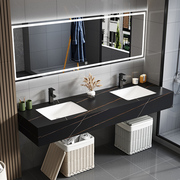 岩板一体陶瓷双盆浴室柜组合现代简约洗脸洗手面盆，柜卫生间洗漱台