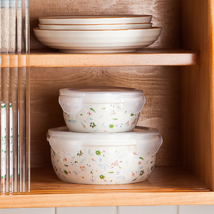 多美然日式乐扣陶瓷密封碗，冰箱饭盒微波炉专用碗便当盒耐热保鲜盒