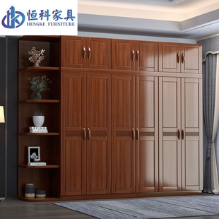 中式实木衣柜卧室家用四五六门胡桃木，衣橱对开门木质轻奢整体衣柜