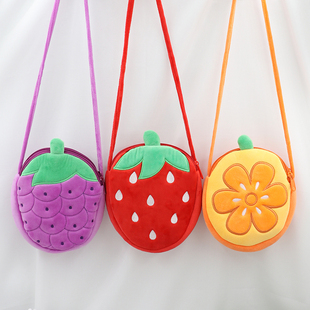 水果系草莓包包毛绒，斜挎包儿童双层小女孩零钱包宝宝可爱菠萝背包