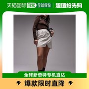 香港直邮潮奢topshop女士，styled皮革效果牛仔，迷你半身裙(本色
