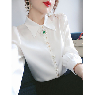 气质雪纺白衬衫女设计感小众高端职业女装2023年通勤韩版衬衣