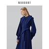mordorf连衣裙女藏青色泡泡，袖气质古典收腰压褶长裙秋季款