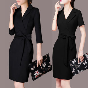 韩版职业女装秋季连衣裙，中长款修身ol气质，西装领套装裙工作服