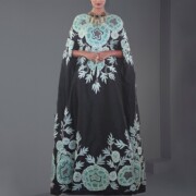 欧美外贸复古民族中东印尼大码女装圆领蝙蝠袖印花长连衣裙dress