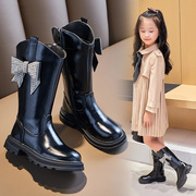 女童单靴中筒皮靴子长靴2024秋冬季高筒儿童公主时尚防滑靴子