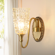 美式客厅壁灯卧室轻奢床头灯全铜欧式主卧法式水晶高级墙壁灯
