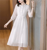 白色天丝连衣裙女士夏装2024五分袖气质长裙收腰显瘦裙子温柔