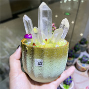天然原石紫水晶洞摆件水晶簇粉，水晶柱居家办公消磁净化摆件礼物