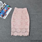 韩国白色蕾丝镂空半身裙夏季春秋高腰包臀裙后开叉一步短裙女