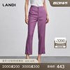 landi蓝地紫色羊毛裤脚开衩高腰，西装裤女2023年秋季修身长裤