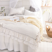 高档欧式纯棉斜纹全棉床上四件套白色被套床单公主风裸睡超柔2.0m