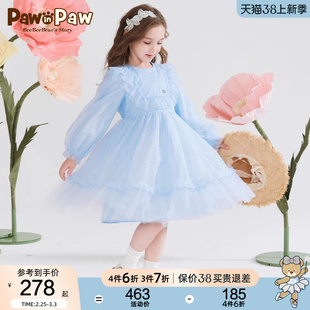 pawinpaw小熊童装春夏款网纱，女童连衣裙公主裙，长袖儿童裙子