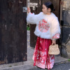 女童拜年服套装冬装中国风汉服，古装女宝夹棉皮草，外套马面裙两件套