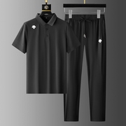 夏季休闲运动套装男士高端压胶弹力POLO衫商务短袖薄款两件套免烫