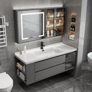 现代轻奢一体陶瓷盆浴室柜，组合卫生间洗漱台洗手盆洗脸盆镜柜套装