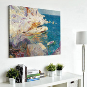 海上岩石油画索罗拉装饰画，欧式海景无框画客厅餐厅卧室挂画电箱画