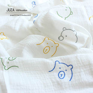 韩国客订有机棉纯棉纱布2层褶皱布料衣服盖毯口水巾床单包被面料