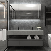 轻奢岩板一体盆浴室柜，组合智能镜柜洗手台，简约洗面池卫生间洗漱台