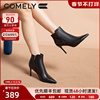 康莉时装靴女尖头2023年冬季细跟小踝靴，真皮时尚短靴高跟鞋