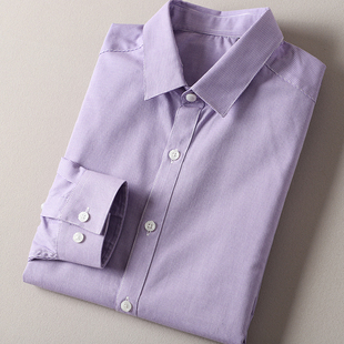 大牌撤柜男士紫色长袖衬衫绅士通勤内搭水洗衬衣男装尾货上衣寸衫