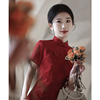 新中式敬酒服旗袍2024夏季红色新娘改良小个子，连衣裙订婚礼服