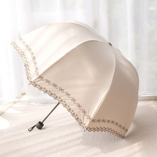 深拱型太阳伞防晒防紫外线，刺绣折叠公主，复古遮阳晴雨两用蘑菇雨伞