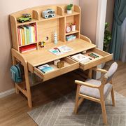 实木学习桌家用卧室儿童，学习桌子学生写字台北欧书桌，书架一体桌