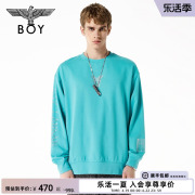 BOYLONDON秋季男女同款烫钻老鹰logo印花孔雀蓝套头卫衣N03901