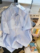 蓝色条纹短袖衬衫男夏季薄款潮牌痞帅日系潮流宽松五分袖衬衣外套
