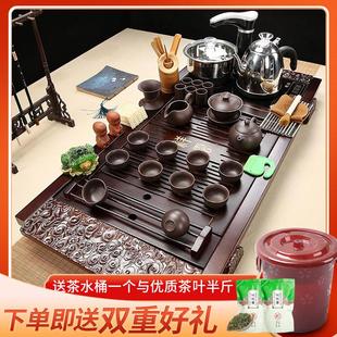 千欲功夫茶具套装家用整套客厅，紫砂陶瓷茶杯，全自动电磁炉实木茶盘