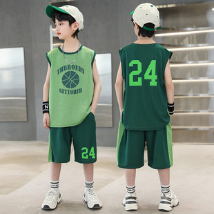 男童夏季篮球服套装中大童无袖，背心运动速干衣两件套儿童球衣