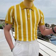 2022夏季修身条纹针织衫黄色薄T恤男士POLO衫 Short sleeve shirt