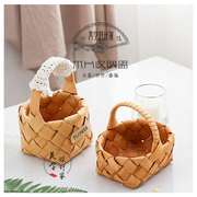 日式手工木片零食杂物野餐篮子北欧风创意伴手礼编织收纳筐包装篮