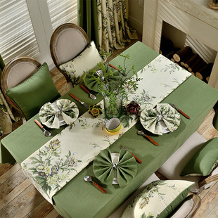 美式轻奢棉麻布艺桌布西餐厅酒店派对会议防水桌旗绿色茶几布定制