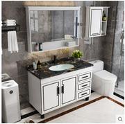 新中式浴室柜黑白色实木s卫浴柜大理石台面洗手盆柜组合洗脸盆柜