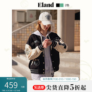 Eland衣恋棒球服女徽章拼接撞色宽松学院风卫衣短外套春季