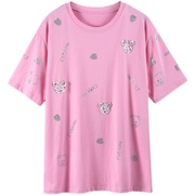 欧洲站小熊爱好者烫钻短袖T恤女装粉色夏季欧货上衣2022
