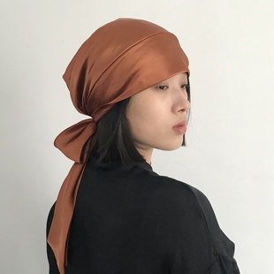 三环路复古法式纯色绸缎丝巾头绳豹纹发带女系绳包头帽蝴蝶结头巾